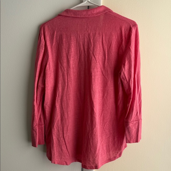 J. McLaughlin Brynn Pink Linen Blend 3/4 Sleeve Button Up Shirt with Pockets - Picture 3 of 9
